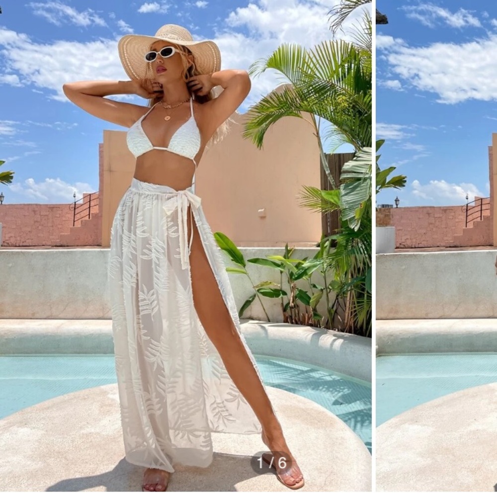 SHEIN Leaf Print Mesh Cover Up